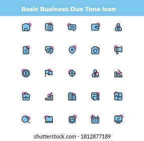 vector illustration of business duo tone color line icon set. minimalist and round style. pixel perfect and good scale.