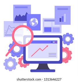 Vector illustration of business, e searching the information ,analyzing business data