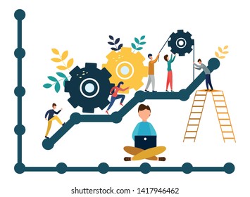 Vector illustration of a business, employees study infographics. Illustration for your design.