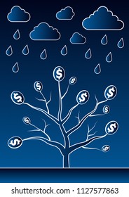 Vector illustration of business and finance success. Increase in cash flow. Tree with money.