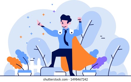 Vector Illustration Business and finance super employee best because of hard work hero hard worker flat and outline design style