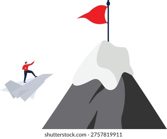 Vector illustration of business future vision concept. Flat character standing on paper plane. stock illustration

