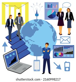 vector illustration of business global people and business symbols