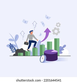 Vector Illustration - Business goal and corporate growth concept. Business advances with growth and profits. Time and data management.