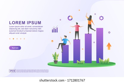 Vector Illustration of Business Growth concept. A team is very happy when the business they manage is able to develop properly.