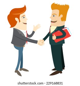 Vector illustration Business handshake and business people in front their office. Flat style