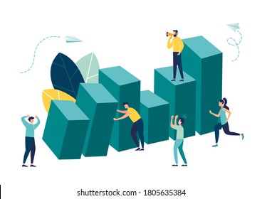 Vector illustration, business holding teamwork and schedule, dominoes falling columns