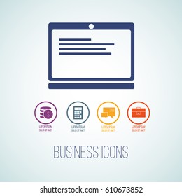 Vector illustration of business icon in the form of laptop. Flat additional symbols for business and web graphics.