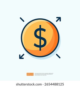 Vector Illustration of a Business Icon Representing Currency Growth with a Dollar Symbol Surrounded by Arrows