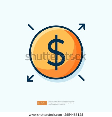 Vector Illustration of a Business Icon Representing Currency Growth with a Dollar Symbol Surrounded by Arrows