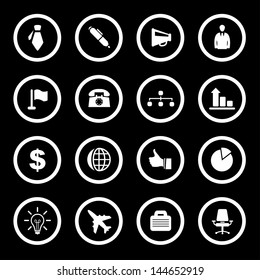 Vector illustration of business icons in circles.