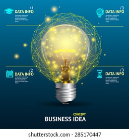 Vector illustration business idea concept, illuminated lamp  