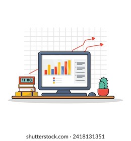 Vector Illustration of a Business Income Growth Report Displayed on a Computer Screen
