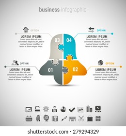 Vector illustration of business infographic with bell made of puzzle.