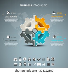 Vector Illustration Of Business Infographic With Gear Made Of Puzzle.