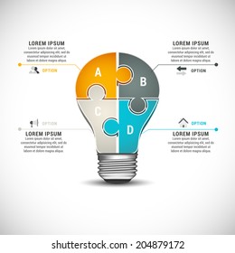 Vector illustration of business infographic made of puzzle bulb. 