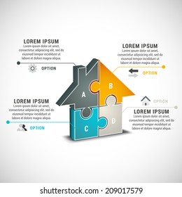Vector illustration of business infographic made of house. 