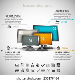Vector illustration of business infographic made of monitors. 