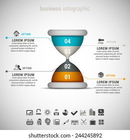 Vector Illustration Of Business Infographic Made Of Hourglass.