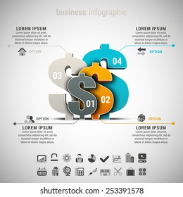 Vector Illustration Of Business Infographic Made Of Dollar Symbols.