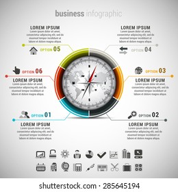 Vector Illustration Of Business Infographic Made Of Compass.