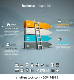 Vector illustration of business infographic made of blocks and ladder.