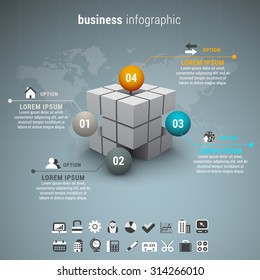 Vector illustration of business infographic made of cubes and balls.