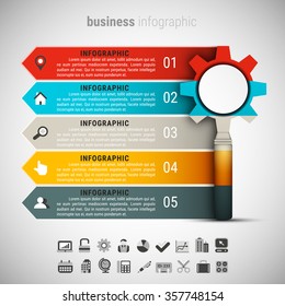 Vector illustration of business infographic made of magnifier and gear.