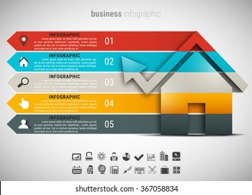 Vector illustration of business infographic made of house. 