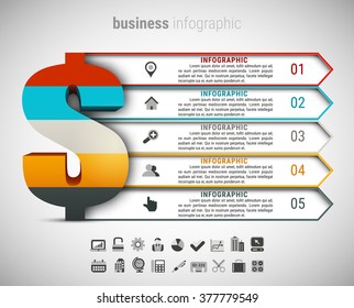 Vector Illustration Of Business Infographic Made Of Dollar.