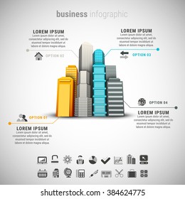 Vector illustration of business infographic made od buildings.