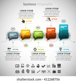 Vector illustration of business infographic made of chat boxes.Made with blend. Easy to adjust the height for each element.