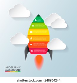 Vector illustration of business infographic with rocket. Can be used for workflow layout, diagram, number options, step up options, web design, infographics.