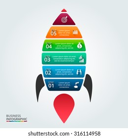 Vector illustration of business infographic with rocket. Can be used for workflow layout, diagram, number options, step up options, web design, infographics.