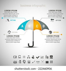 Vector Illustration Of Business Infographic With Umbrella. EPS10. 