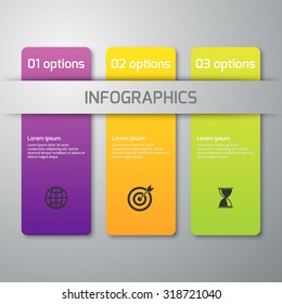 Vector illustration of business infographics 3 options . Rectangles with rounded corners.