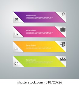Vector illustration of business infographics 4 options . Set of rectangular shapes separated triangles.