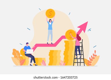 Vector Illustration, Business investment Concept, Showing People Saving Money To Invest On A Better Future, Suitable for landing page, UI, web, App intro card, editorial, flyer,and banner