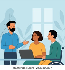 Vector Illustration of Business Job Interview with Man and Woman - Editable Flat Design Graphic for Recruitment, Human Resources, Career Development, and Corporate Communication, Inclusive people