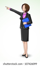 vector illustration of business lady pointing upward