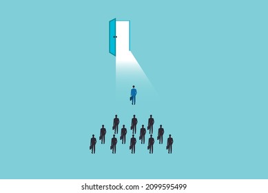 Vector Illustration, Business Leadership Concept, Manager Leading Team Group Of Business People Moving Forward Into Brighter Success Future. Minimal Eps10 Illustration