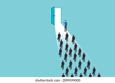 Vector Illustration, Business Leadership Concept, Manager Leading Team Group Of Business People Moving Forward Into Brighter Success Future Minimal Eps10 Illustration