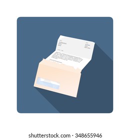 A vector illustration of a business letter and envelope. 
Business letter icon illustration. 
Flat Icon Letter document being opened.