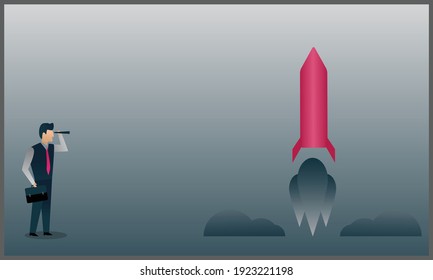 ilustración vectorial de un lanzamiento de cohetes con aspecto de negocio, símbolo de innovación y tecnología. Eps 10