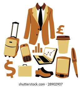 Vector illustration of business man accessories set.