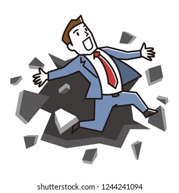 Vector Illustration of business man breaking down the wall.