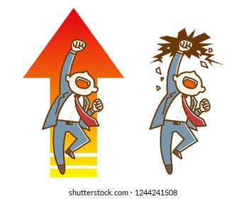 Vector Illustration of business man breaking down the wall.