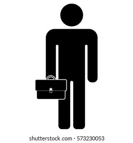 Ilustración vectorial de un hombre de negocios con un icono de maletín en negro
