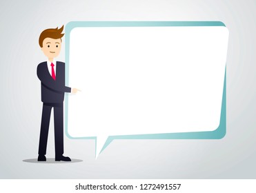 Vector illustration business man hold speech bubble sheet for text
