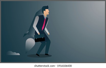 vector illustration of business man holding a space rocket
